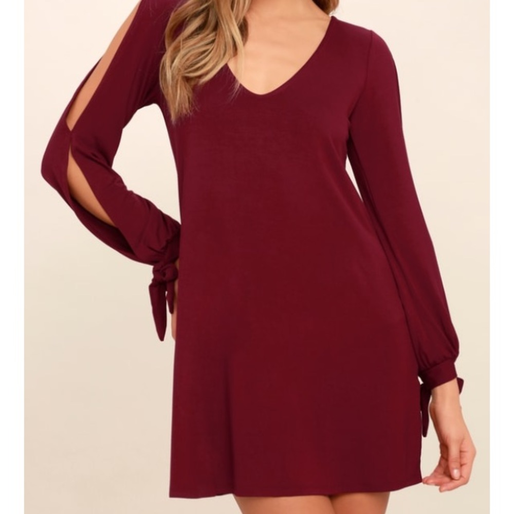 Lulus’s Long Sleeve Red Wine Shift Dress